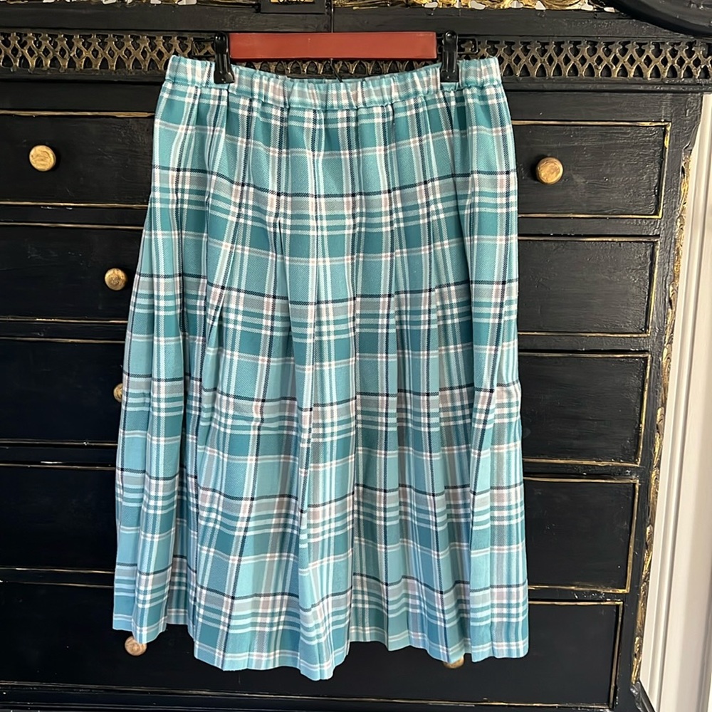 Vintage The Tog Shop Petites Blue Pleated Plaid Skirt Size 12 petite